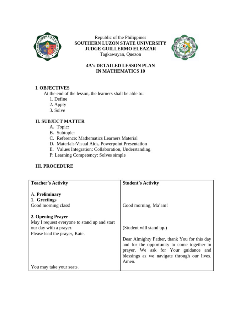 Detailed Lesson Plan for Math 10 | PDF
