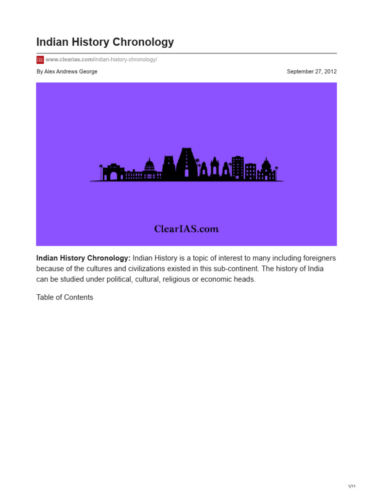 Indian History Chronology Overview | PDF | Paleolithic | South Asia