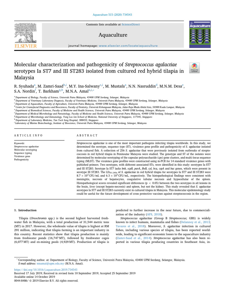 Molecular Characterization and Pathogenicity of Streptococcus ...