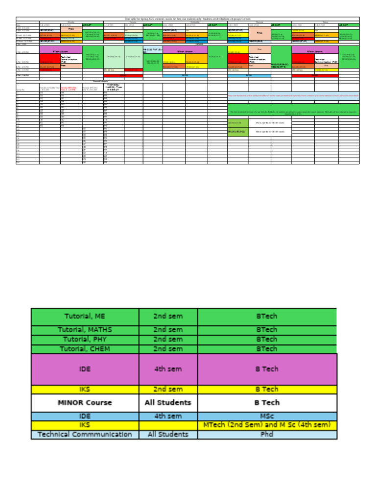Spring 2026 First Year Class Schedule | PDF