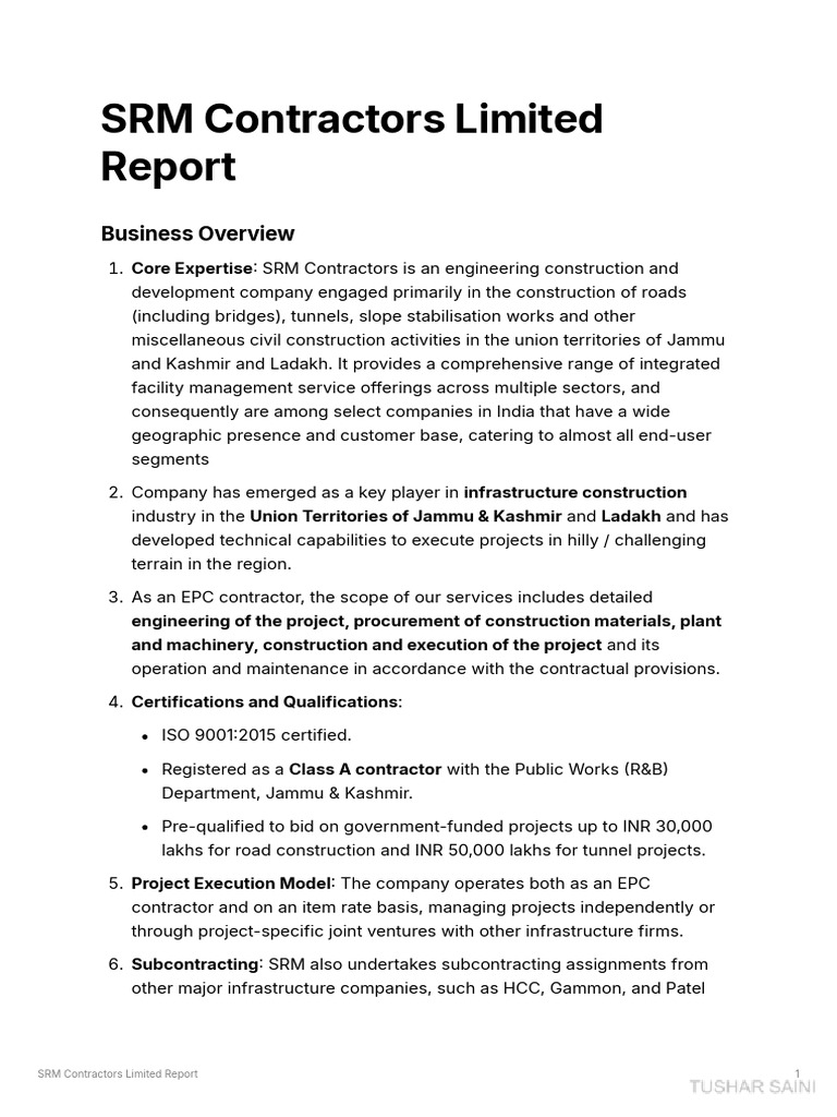 SRM Contractors: Infrastructure Insights | PDF | Business