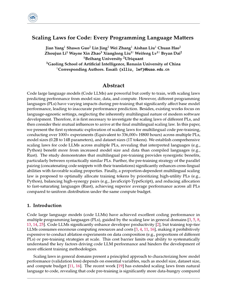 Multilingual Scaling Laws for Code LLMs | PDF | Computing | Software ...