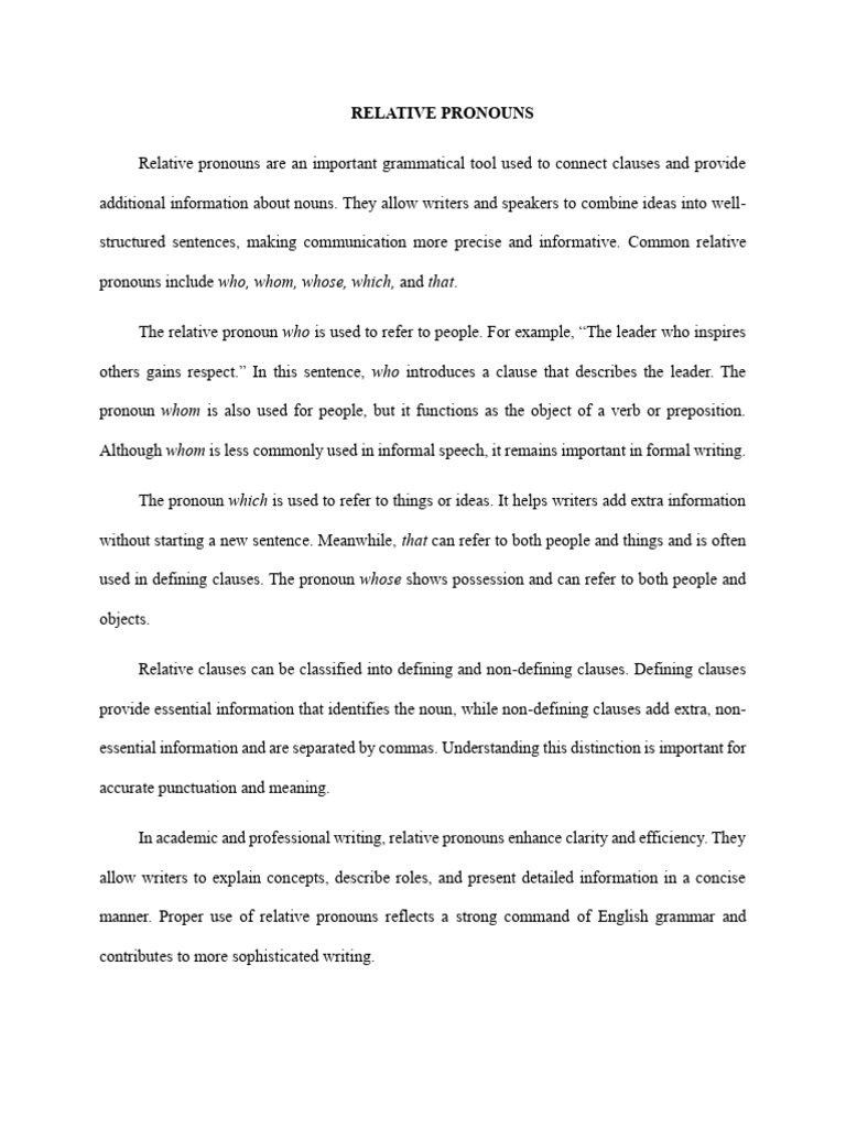 Understanding Relative Pronouns | PDF | Pronoun | English Grammar