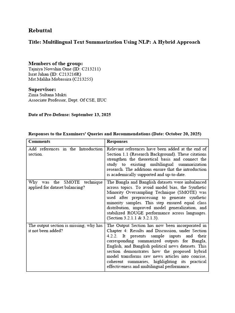 Our Thesis Defense Rebuttal Form | PDF