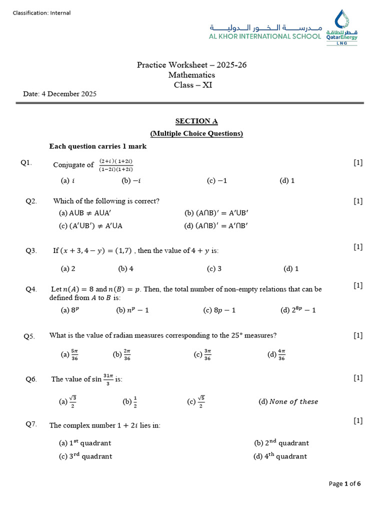GR 11 Math Practice Worksheet - 2025-26 | PDF | Circle | Angle