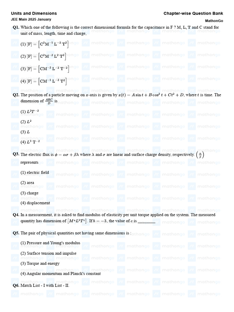 JEE Main 2025 Units and Dimensions Guide | PDF | Magnetic Field | Momentum