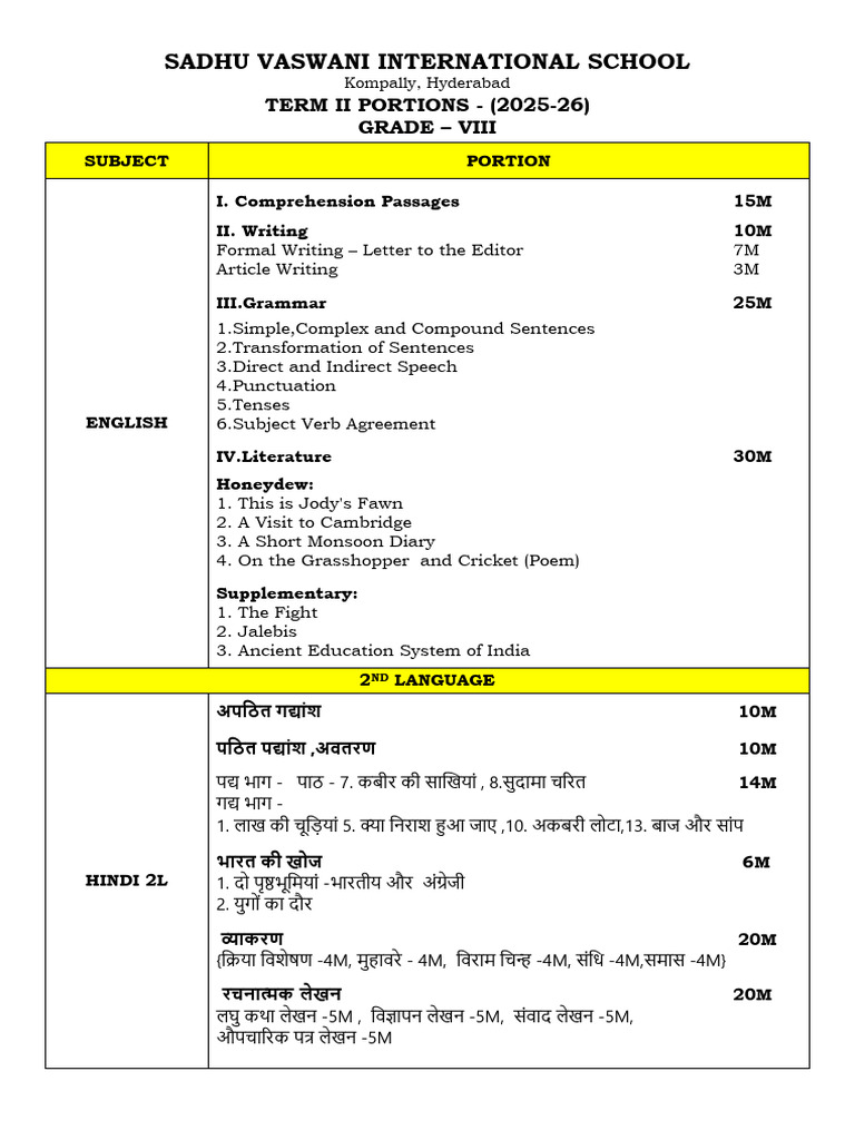 2025 26 - Grade Viii Term II | PDF