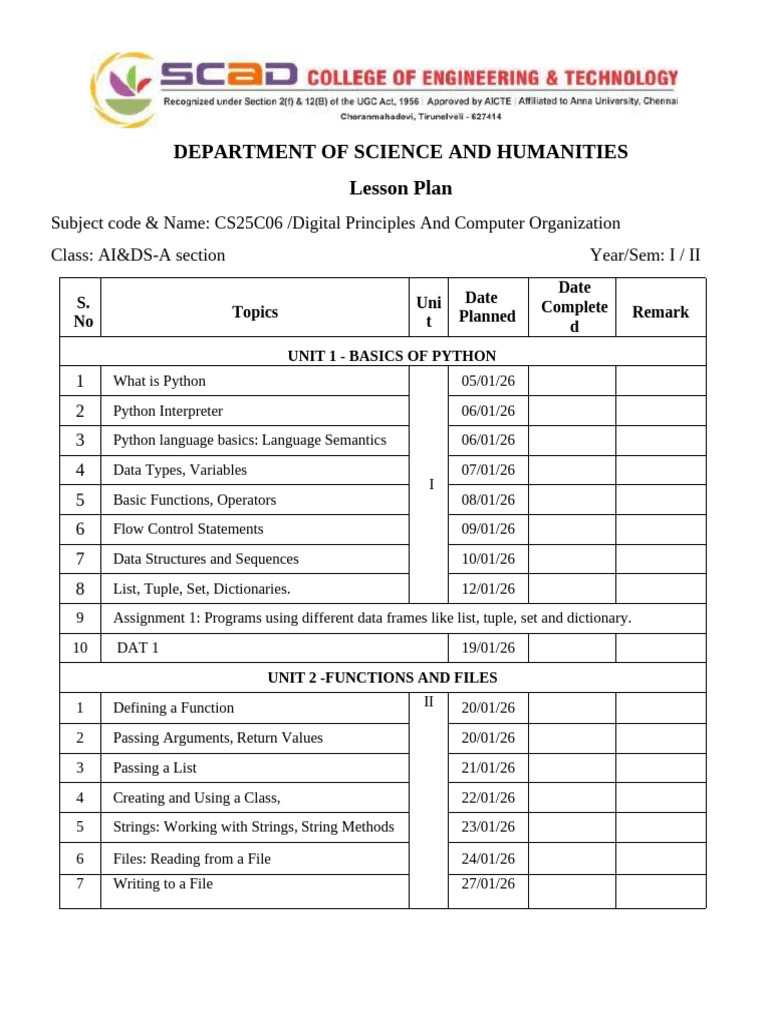 Digital Principles & Python Lesson Plan | PDF | Regression Analysis ...