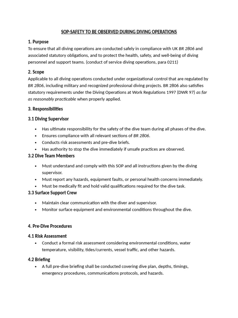 Safety SOP for Diving Operations | PDF | Underwater Diving ...