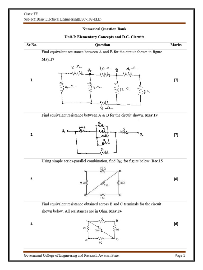Basic Electrical Engineering Question Bank | PDF | Electronics ...