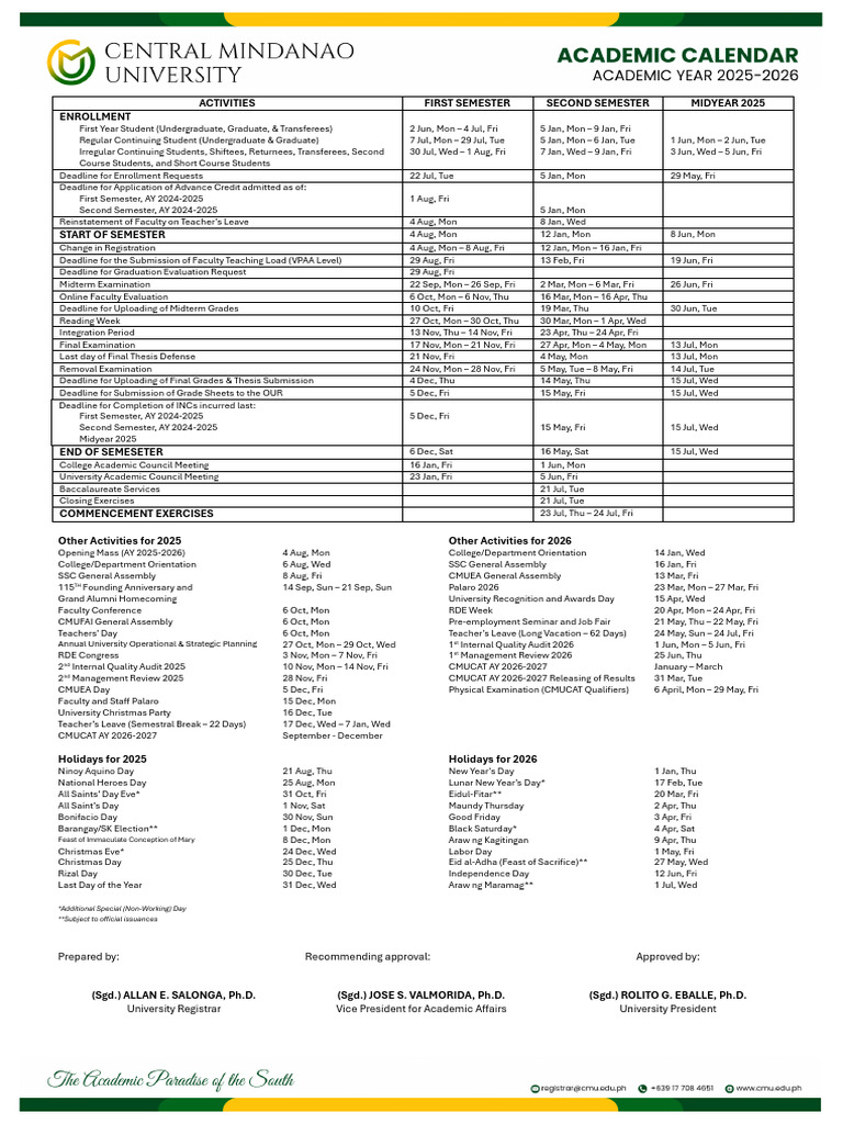 Academic Calendar and Enrollment Dates 2025 | PDF | Observances | Educational Stages