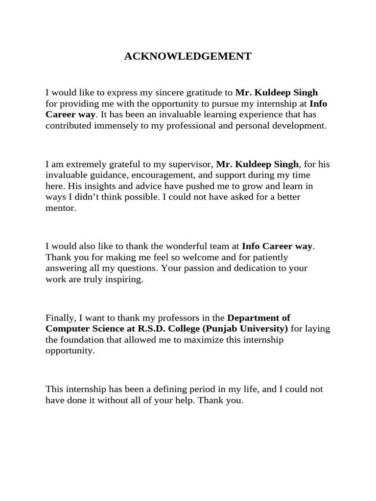Internship Acknowledgement Letter | PDF