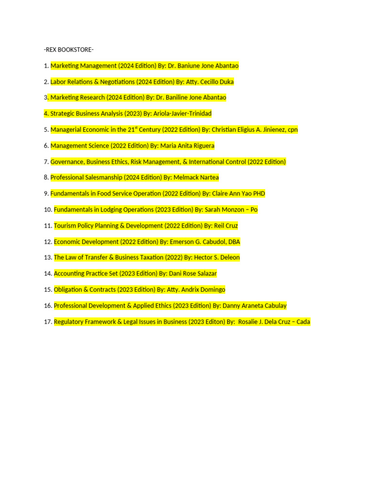 Rex Bookstore 2024 Edition Titles | PDF