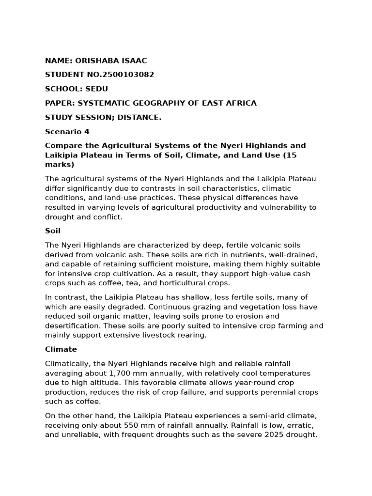 Responses to Systematic Geography of East Africa | PDF | Agriculture | Soil