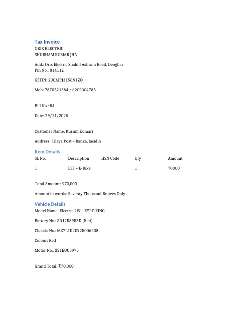 Orix Electric Invoice | PDF