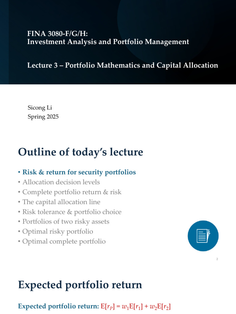 Portfolio Management: Risk & Return Analysis | PDF | Covariance | Variance