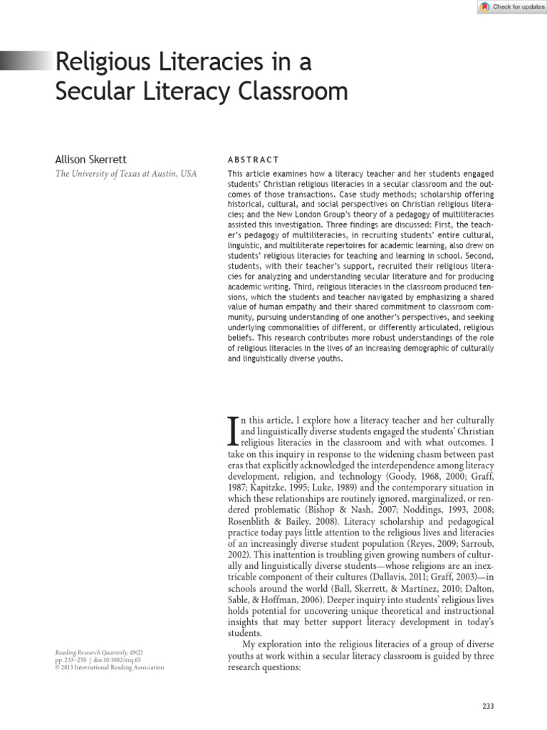 Reading Research Quarterly - 2013 - Skerrett - Religious Literacies in ...