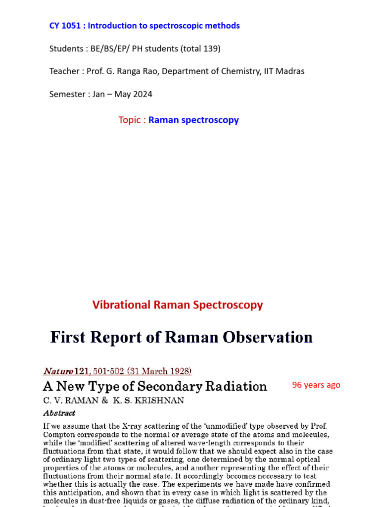 Vibrational Raman Spectroscopy Overview | PDF | Raman Spectroscopy ...