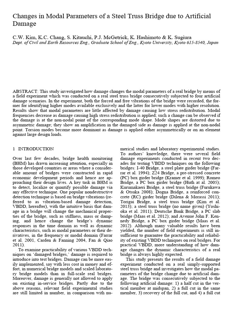 2013 - Kim - Changes in Modal Parameters of a Steel Truss Bridge Due to ...
