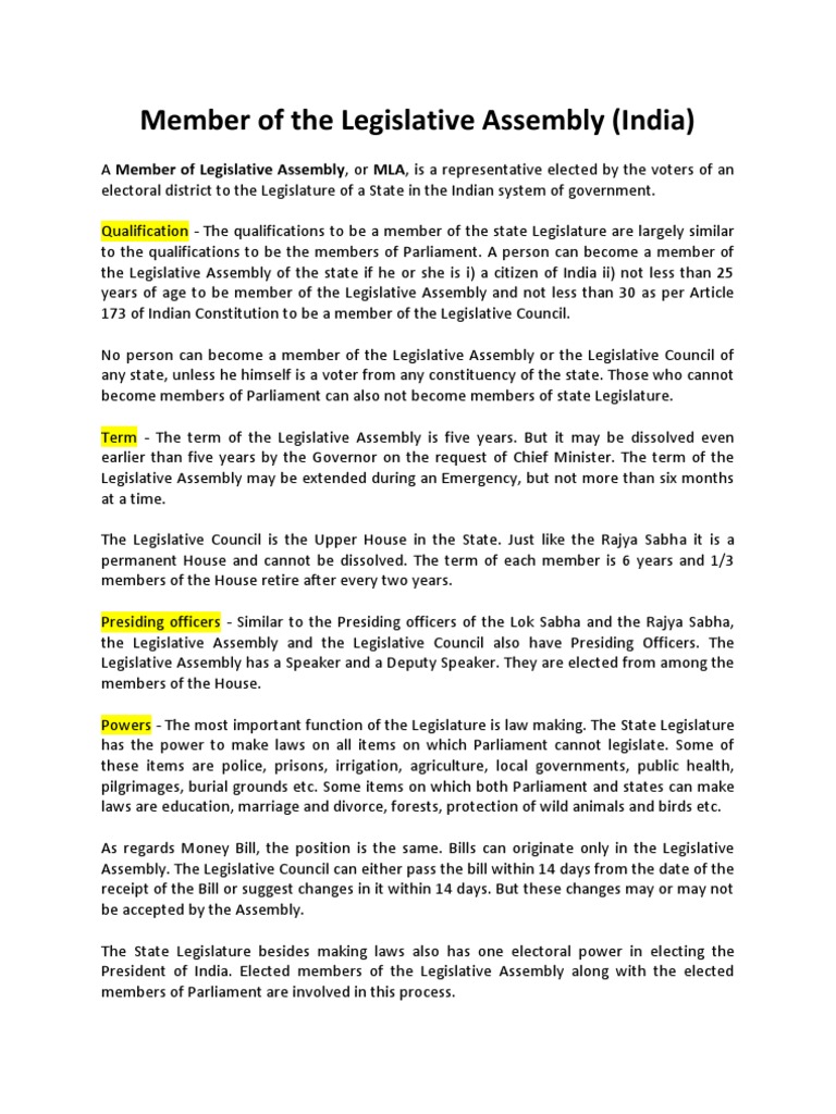 Member of The Legislative Assembly | PDF