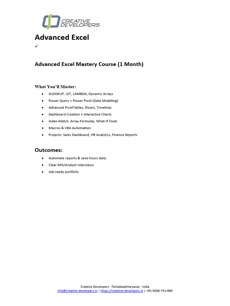Advanced Excel Mastery Course Online | PDF