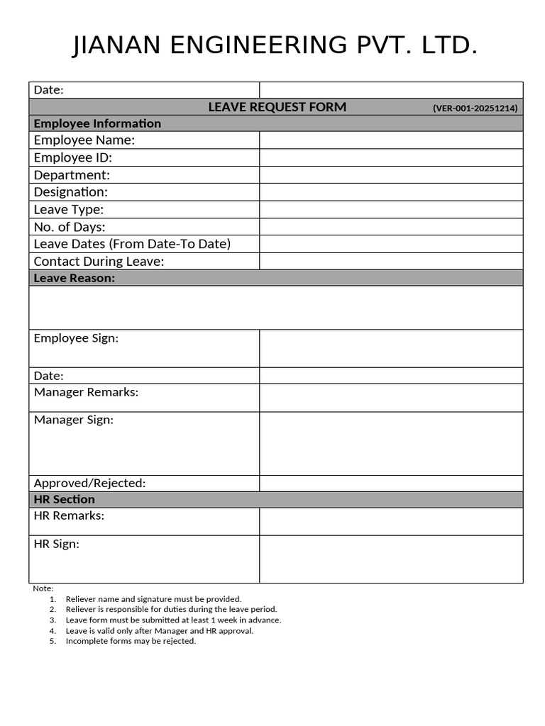 Leave Request Form Template | PDF