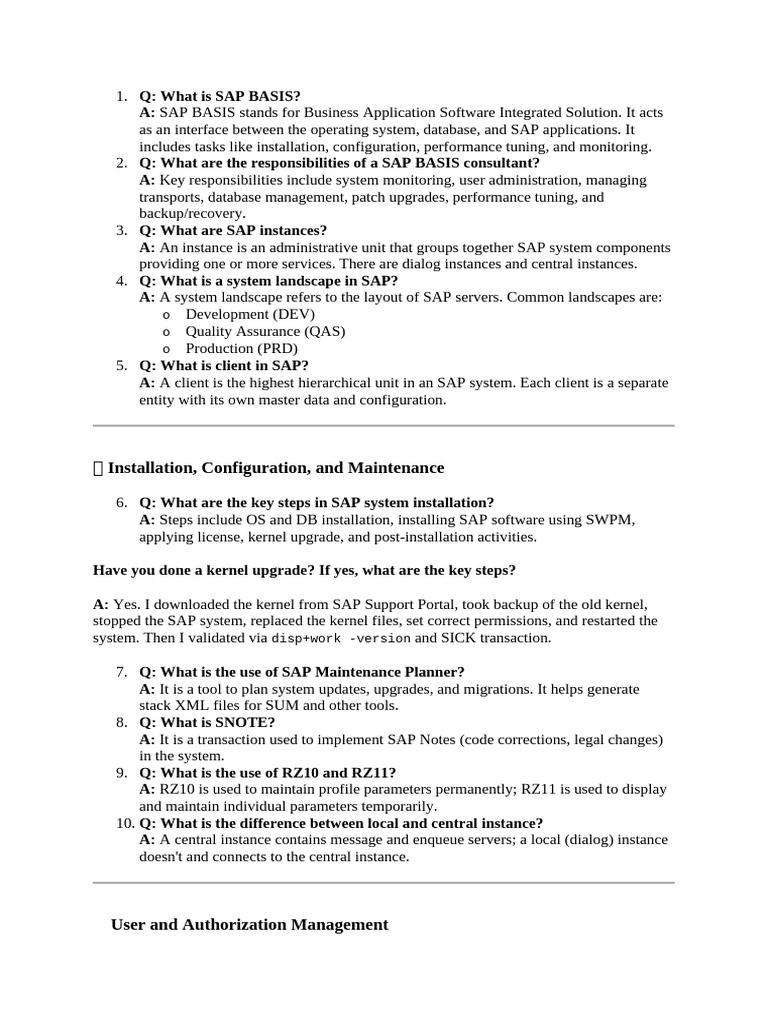 SAP BASIS Guide: Roles, Installation, and Management | PDF | Kernel ...