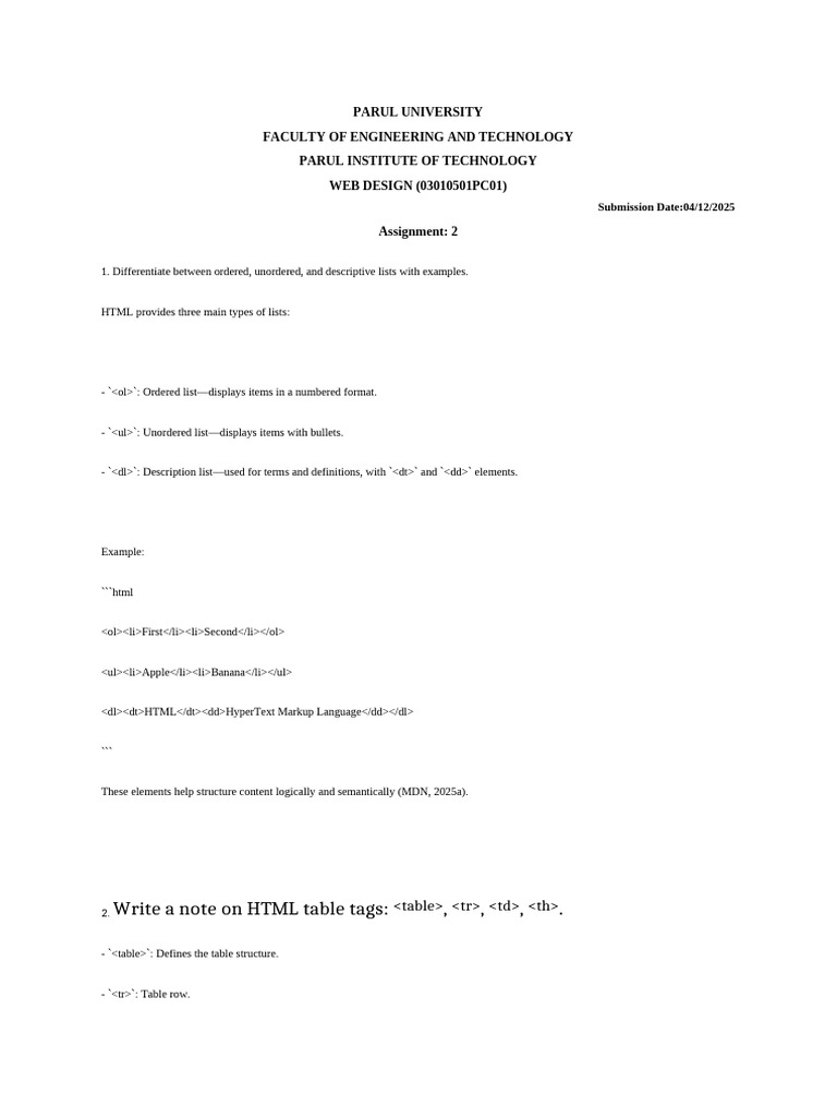 Davis Assignment 2 | PDF | Html | Html Element