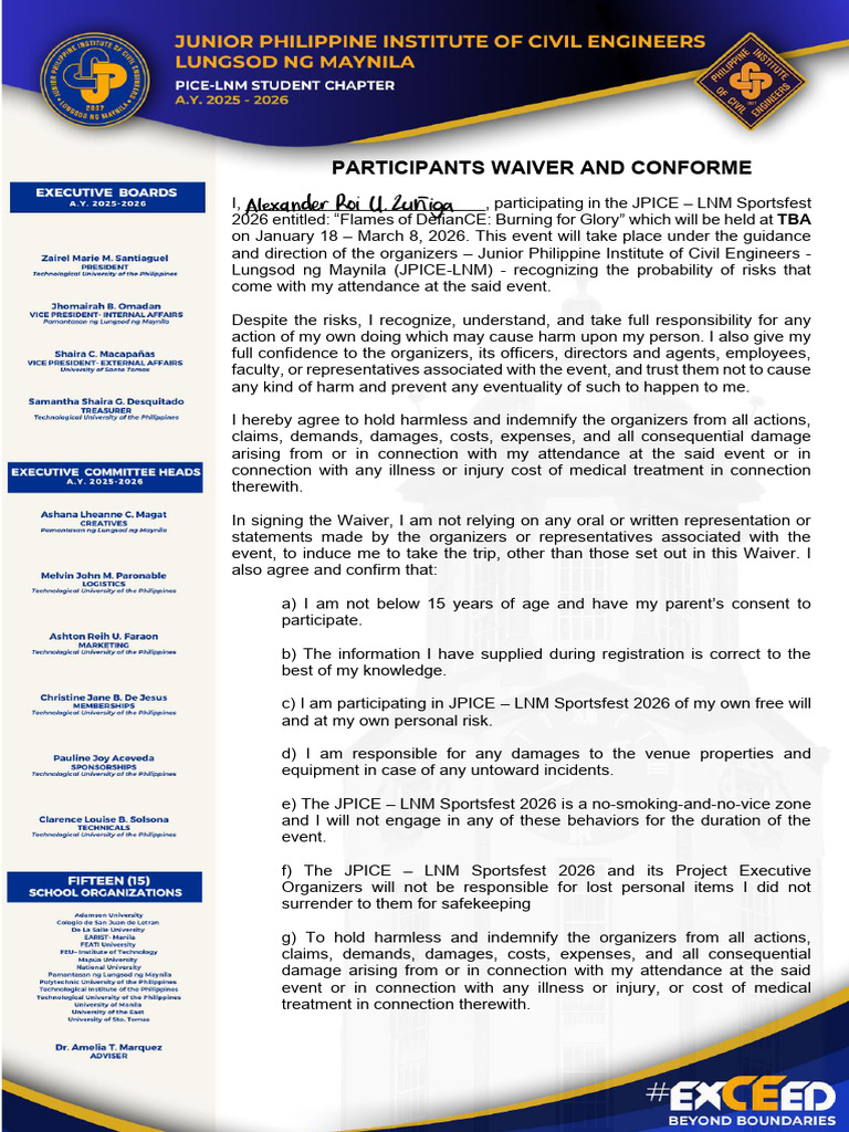 Participants Waiver and Conforme 260113 141615 | PDF | Indemnity