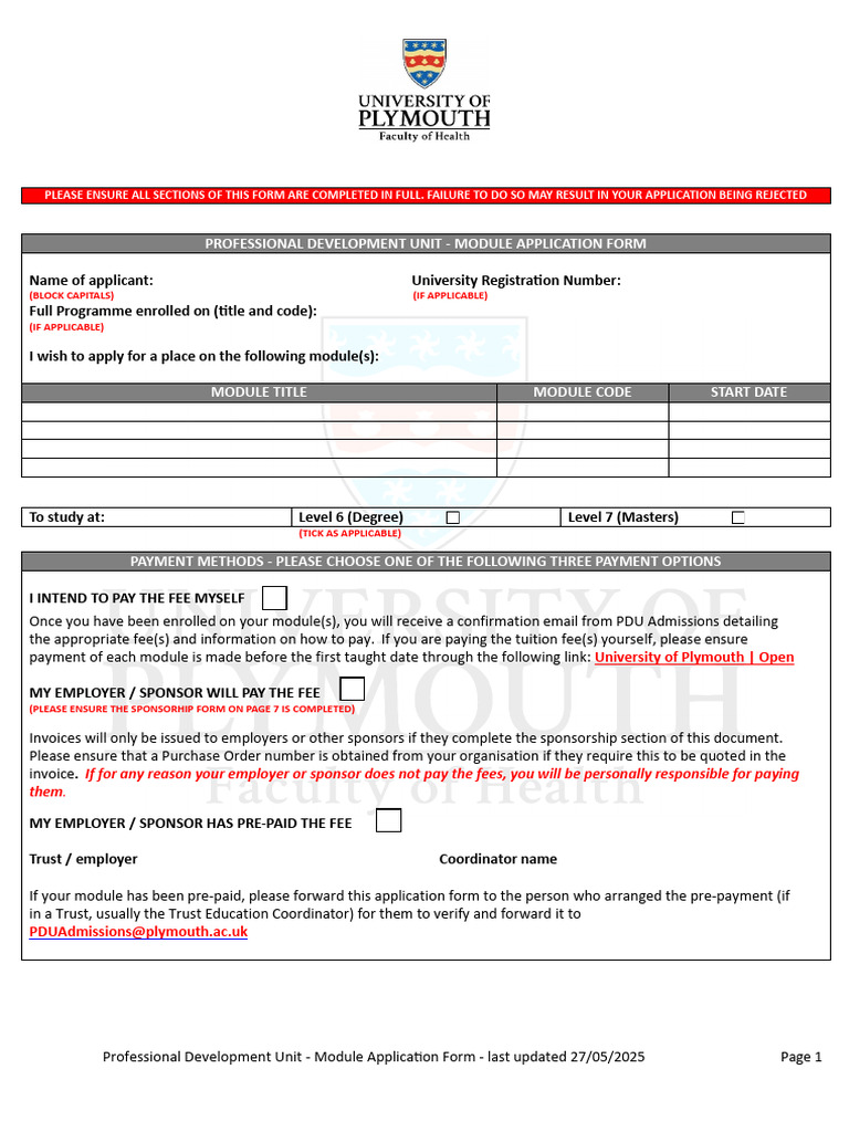 Module Application Form for PDU | PDF | Invoice | Disability