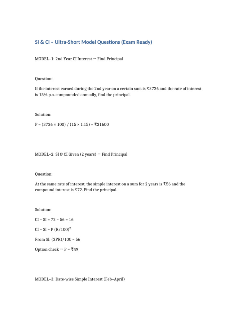SI & CI Model Questions for Exams | PDF