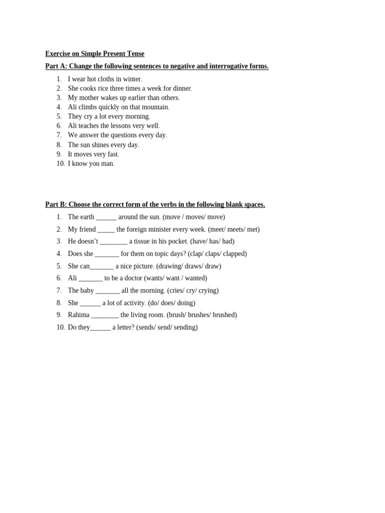 Simple Present Tense Exercises | PDF