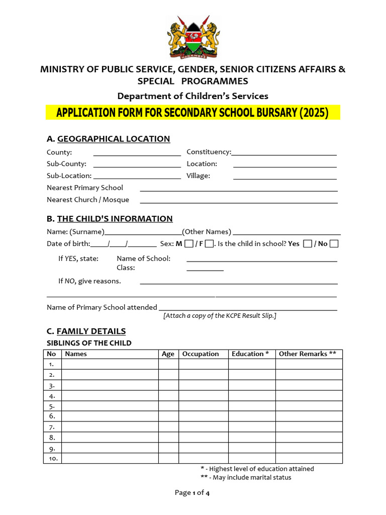 Secondary School Bursary Application Form | PDF