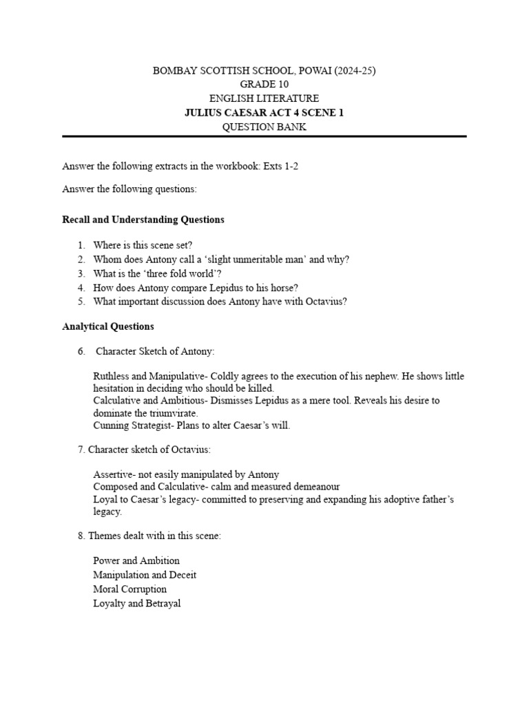 Julius Caesar Act 4 Scene 1 Q&A Guide | PDF