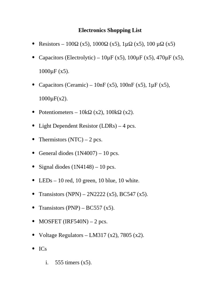 Essential Electronics Components List | PDF