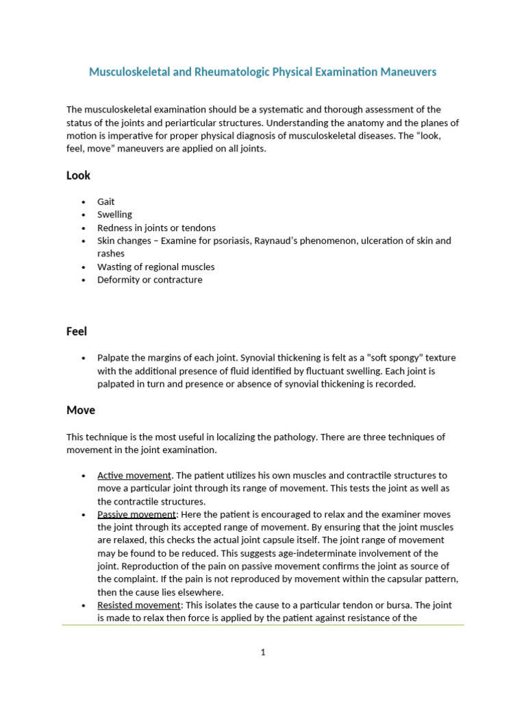 Musculoskeletal Examination Techniques | PDF | Anatomical Terms Of ...