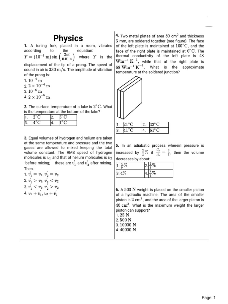 Physics Practice Test Questions | PDF | Gases | Carbon Dioxide