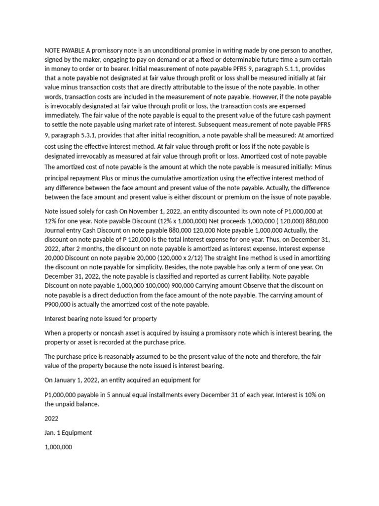 NOTE PAYABLE a Promissory Note is an Unconditional Promise in Writing ...