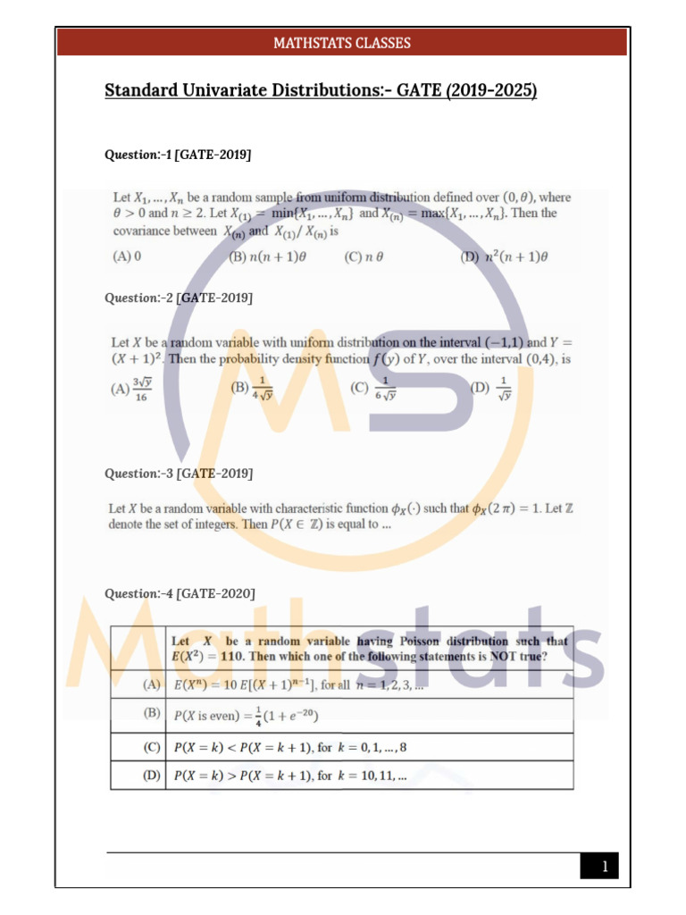 GATE MathStats Questions 2019-2025 | PDF