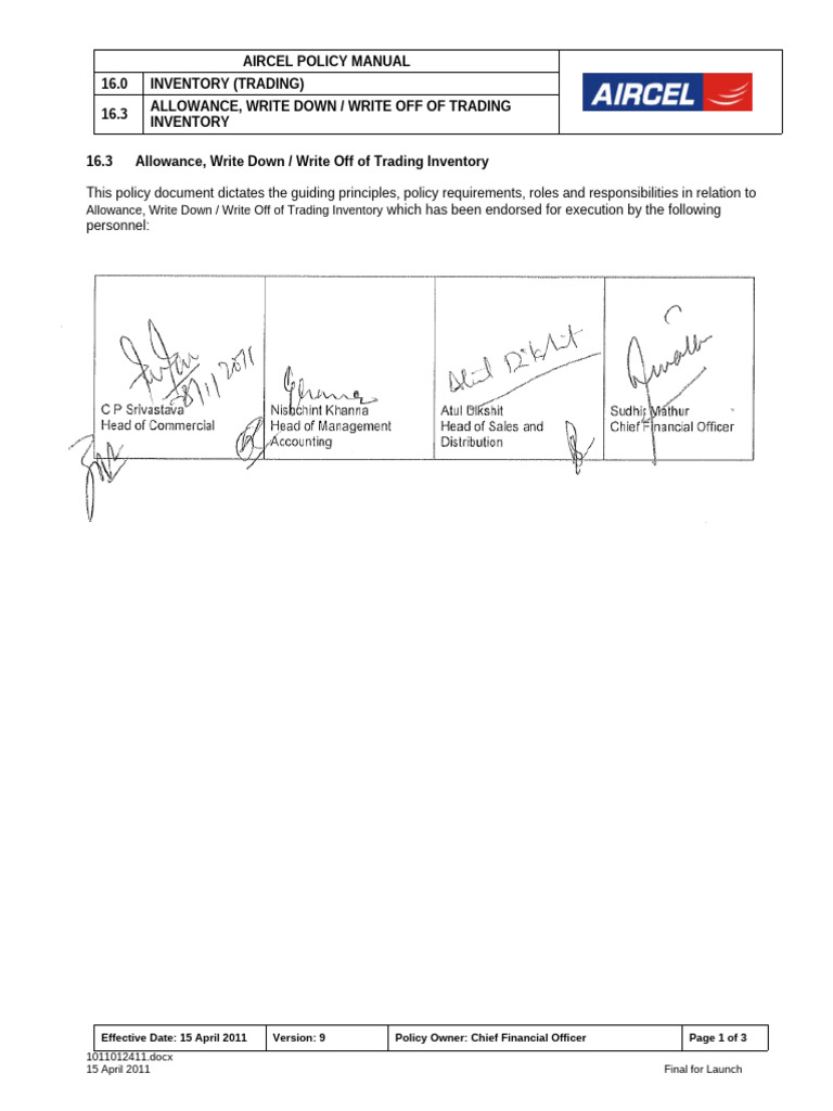 P16.3_Allowance, Write Down, Write Off of Trading Inventory_V9.0 | PDF ...