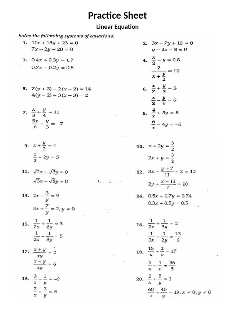 Practice Sheet of Linear | PDF