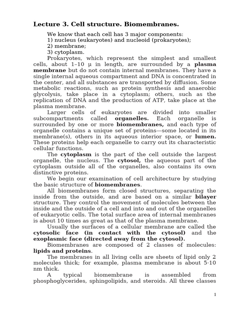Cell Structure and Biomembranes Overview | PDF | Cell Membrane | Lipid ...