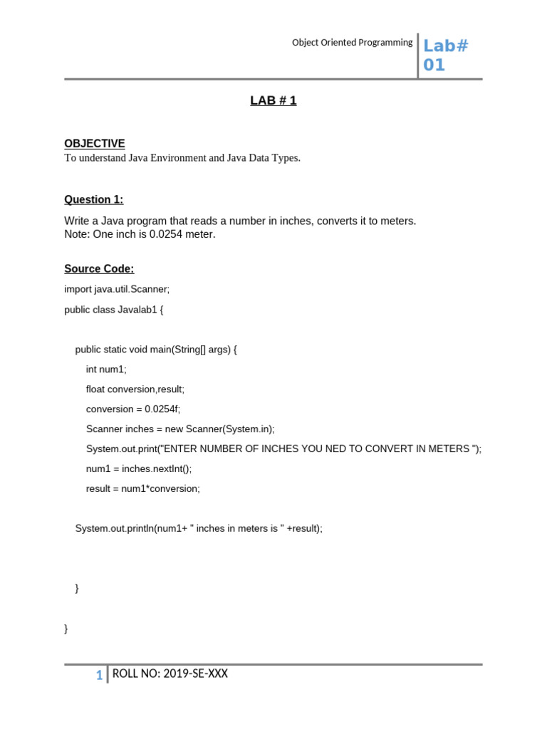 Java Inch to Meter Conversion Lab | PDF