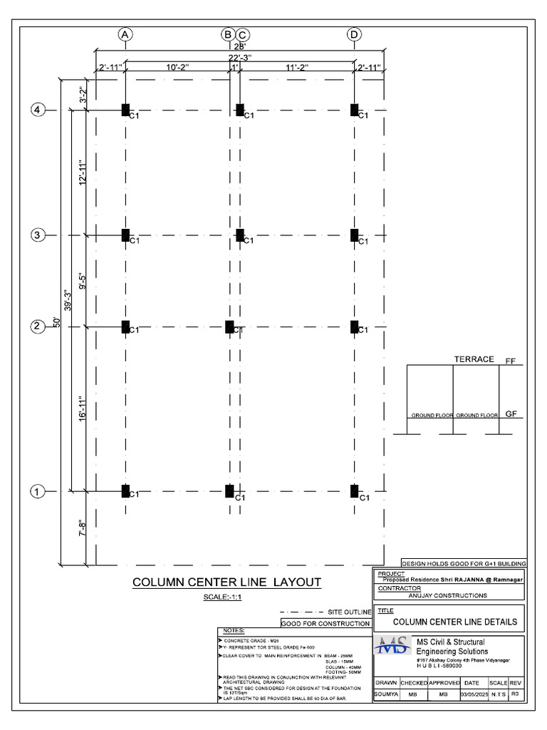 Rajanna Residence Column Centre Line Details - r0 | PDF