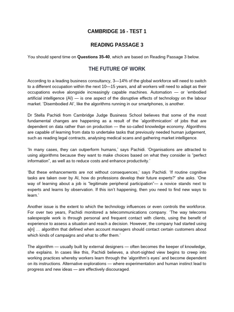 Unit 20 - Cambridge 16 - Test 1 - Passage 3 | PDF | Artificial ...