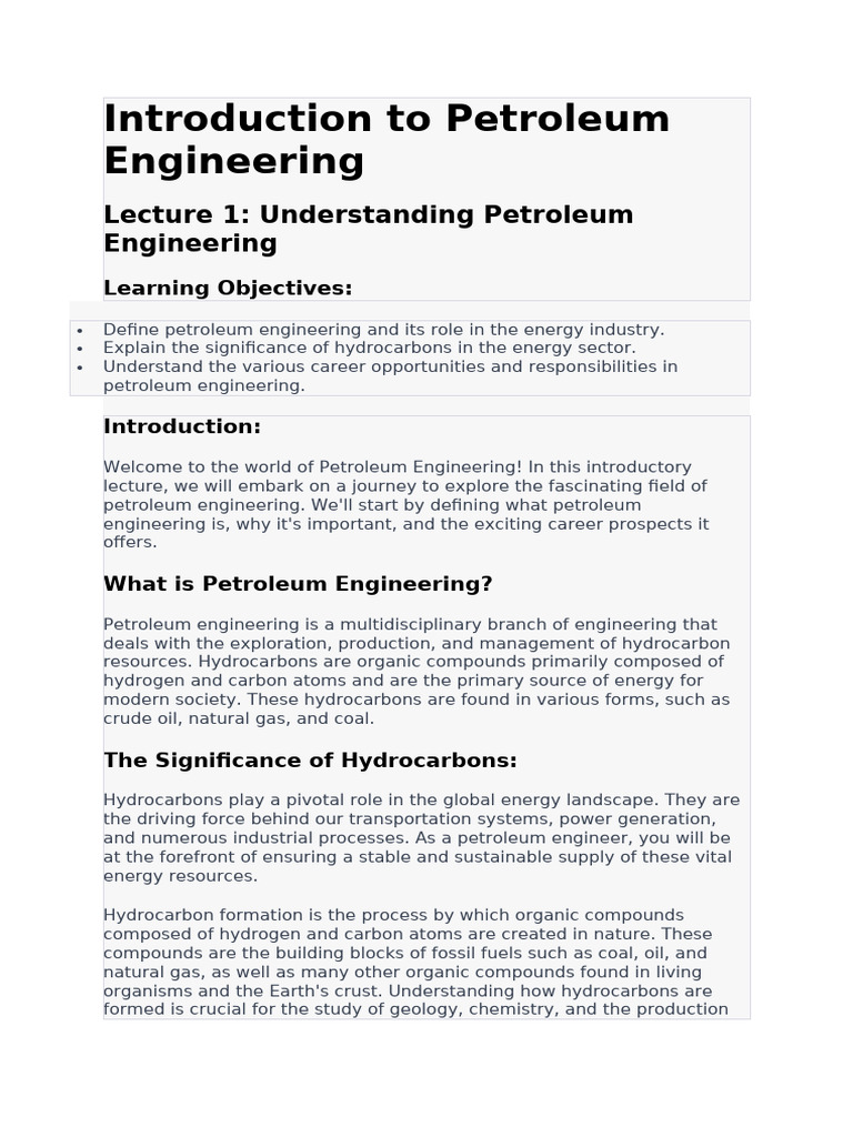 Introduction to Petroleum Engineering | PDF | Petroleum | Petroleum ...