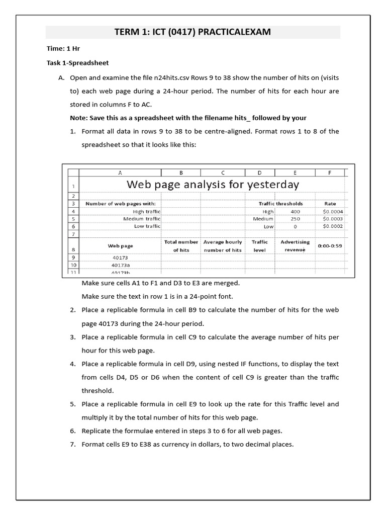 ICT Practical Exam: Spreadsheet & HTML Tasks | PDF | Spreadsheet ...