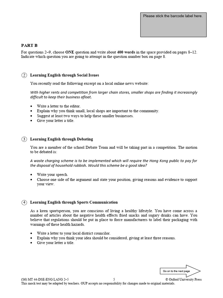 English Mock Test Writing Prompts | PDF | Oxford University Press
