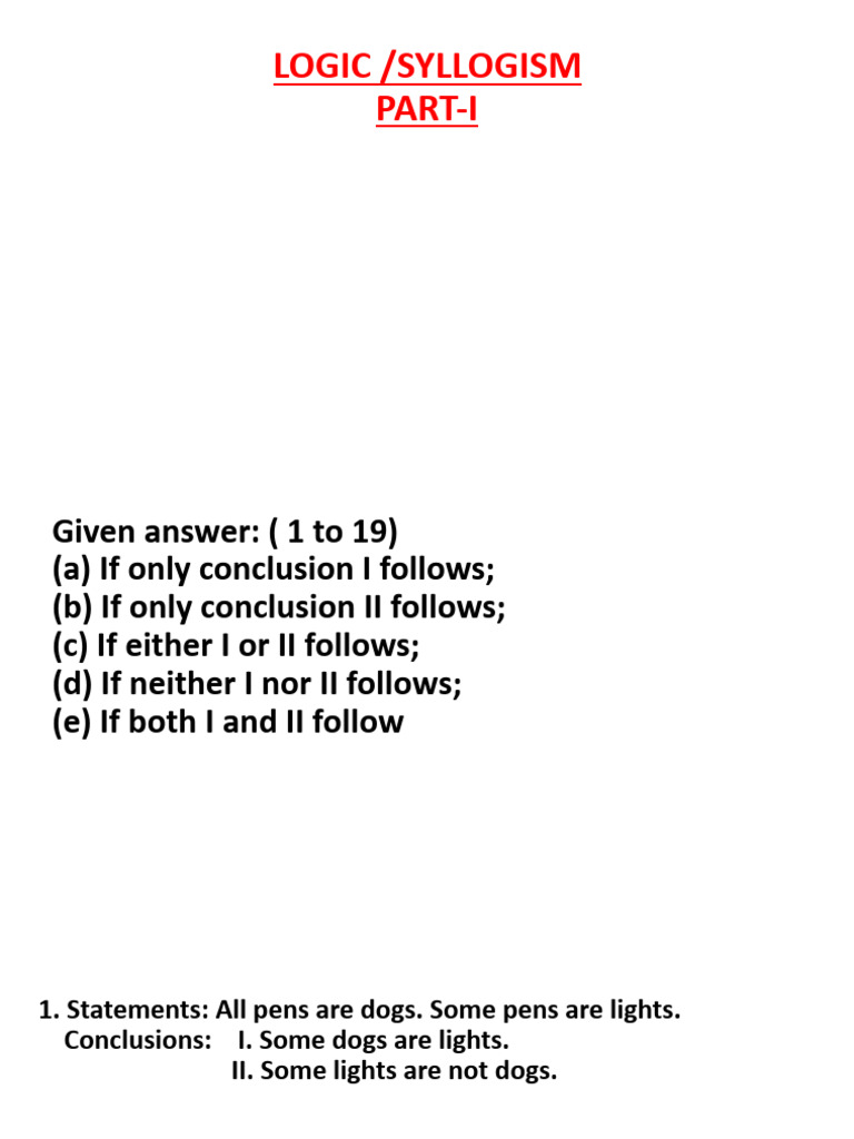 Syllogism Logic Practice Questions | PDF