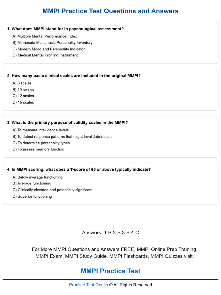 MMPI Practice Test Questions & Answers | PDF